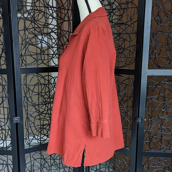 Focus Casual Life Size Medium Rust Color Button Front Tunic 3/4 Sleeves EUC - Picture 3 of 8